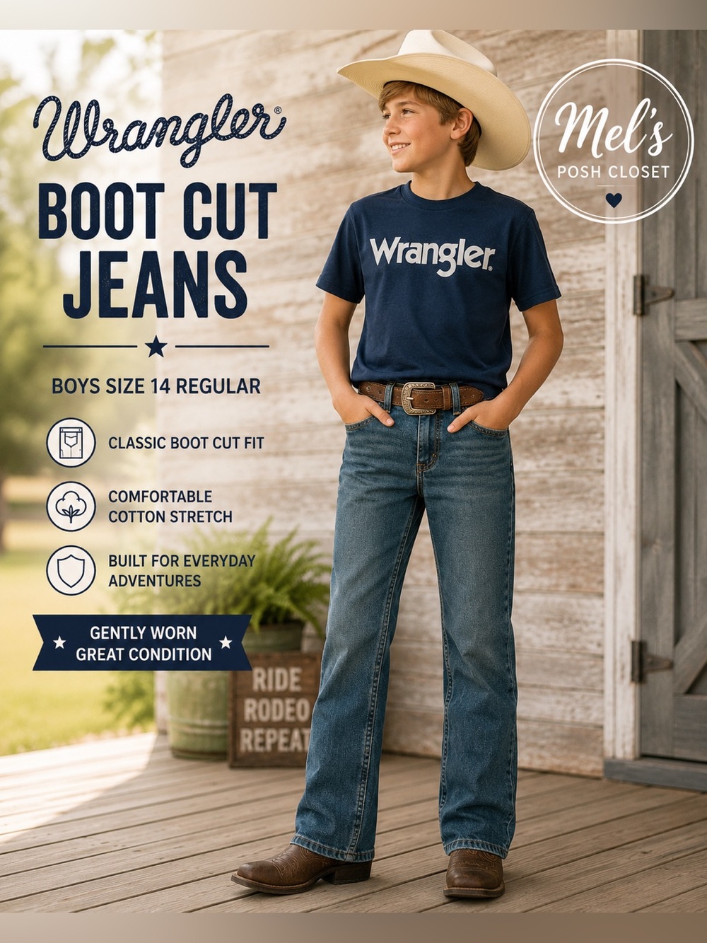 Wrangler Boys Classic Boot Cut Jeans Size 14 Regular Medium Wash